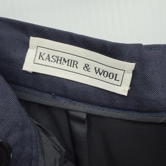 AQUASCUTUM VTG Wool & Kashmir Academia Navy Blue Preppy Trousers Pleated Pant 10 - Picture 4 of 7